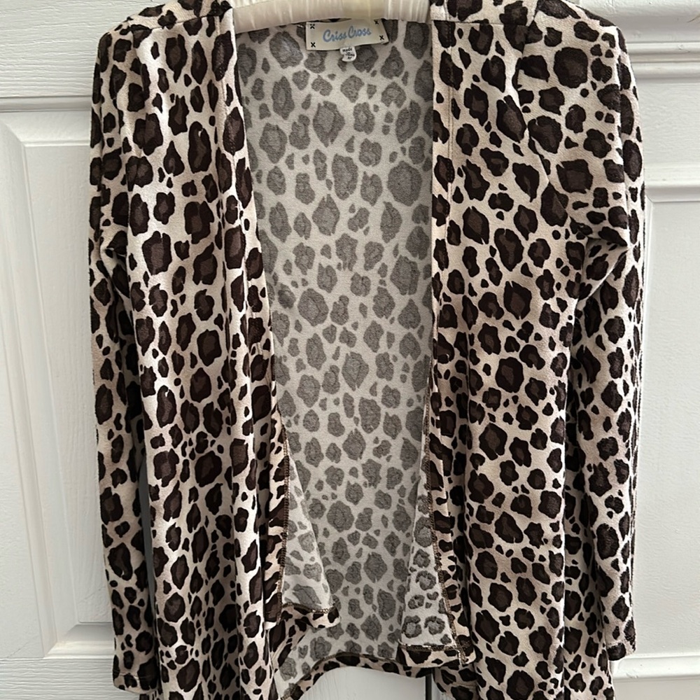 Brown Leopard Animal Print Open Cardigan Safari Chic Small/Medium